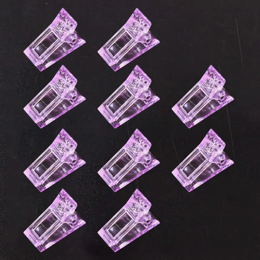 10 PCS Nail Tips Clip Purple Color for Quick Building Polygel Nail Forms, Polygel Nail Extension Forms, UV LED Builder Clamps, DIY Manicure Nail Art Tool