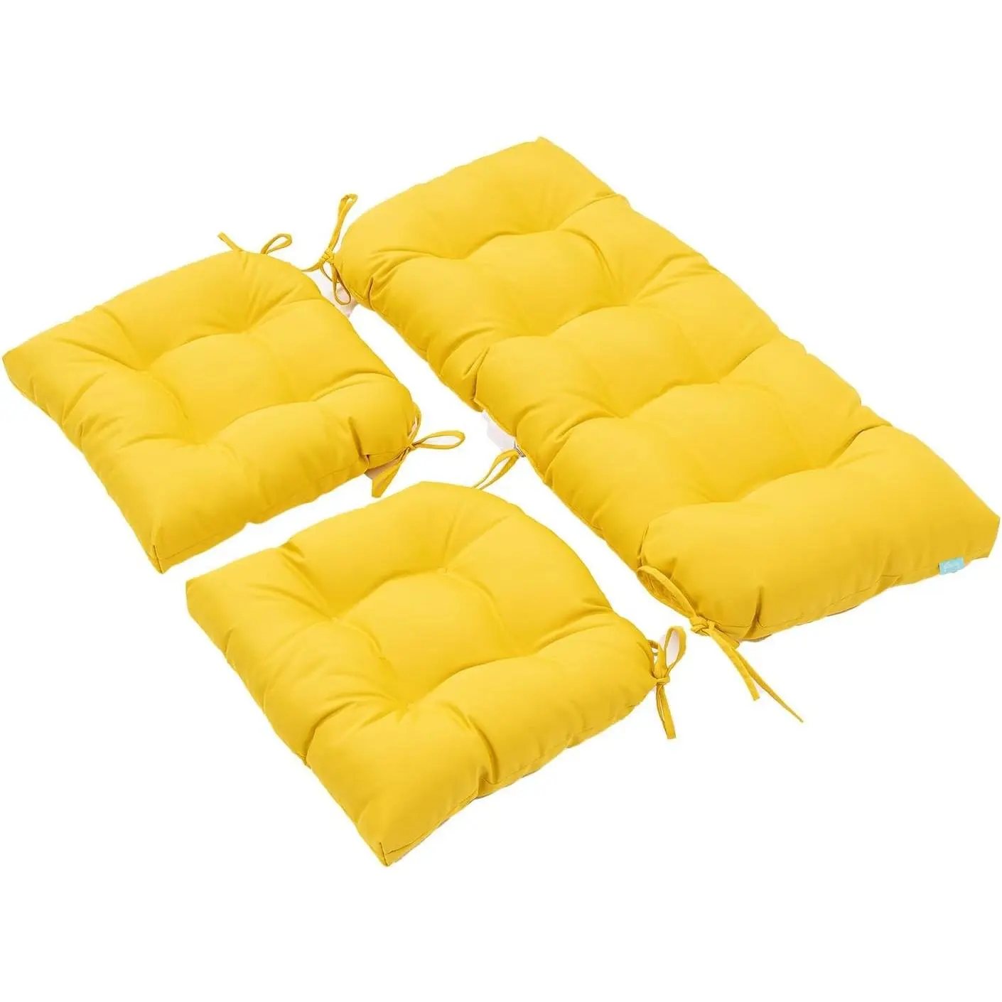 Outdoor Patio Cushions Set of 3, Wicker Furniture Cushions with Ties, Waterproof Loveseat & Seat Cushions for Patio Bench, Porch Chair, Outdoor Replacement Cushions, Yellow