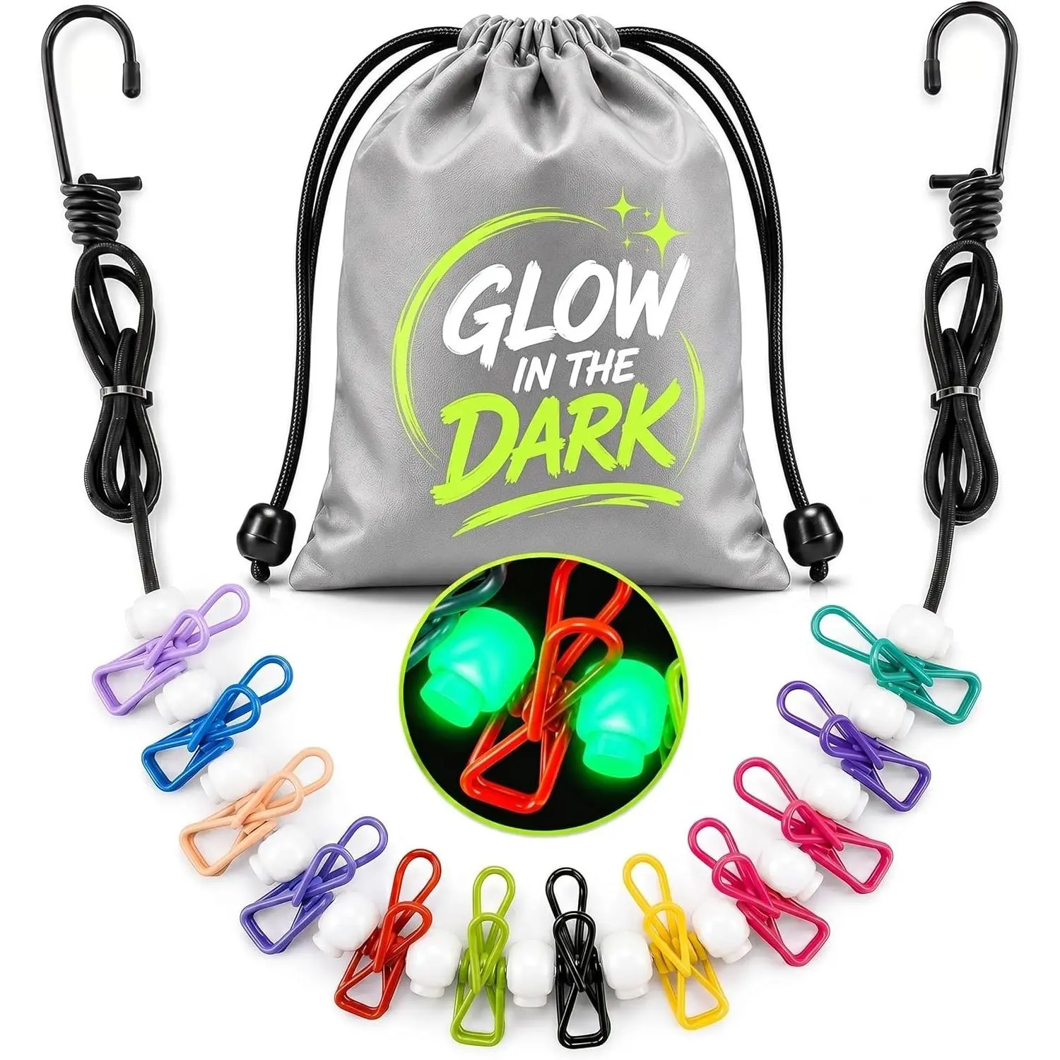 Retractable Travel Clothesline - Glow in the Dark Portable Clothes Line - 12ft/4m Camping Clotheslines for Outside, Hotel Room or Cruise - Laundry Line, Clothes Drying Line, Clothing Line Outdoor
