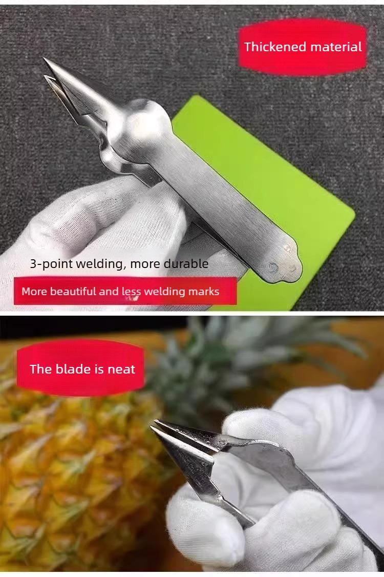 2PCS Stainless steel pineapple peeler, pineapple cutter, eye remover, tweezers, curved sugarcane knife, eye remover, and peeler.