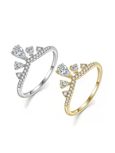 S925 Silver Plated 18k Gold Moissanite Drop Shape Ring, Luxury Small Crown Design, 0.7ct, Women's Fashion Jewelry