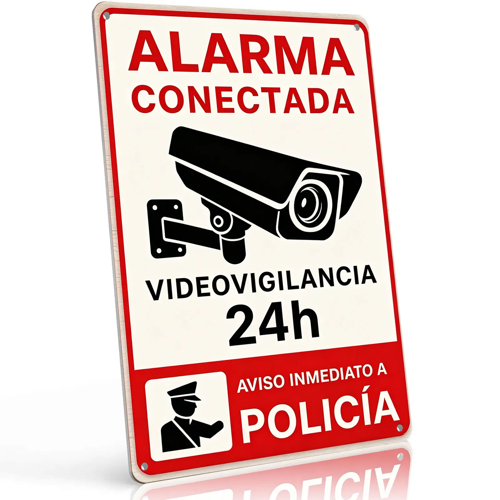 8x12in Aluminium Metallic Letter Home Sign - Spanish Connected Alarm, 24h Video Surveillance Police Alert Plaque, Waterproof Outdoor Decor for Latin Households' Anti-Theft Private Property Protection, Metallic Letter Home Signs