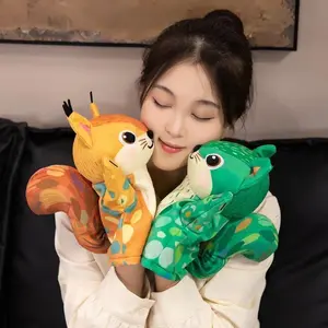 28cm Cartoon Squirrel Animal Hand Puppet Kawaii Orange Green Interactive Plushie Tell Story Stage Prop Gift