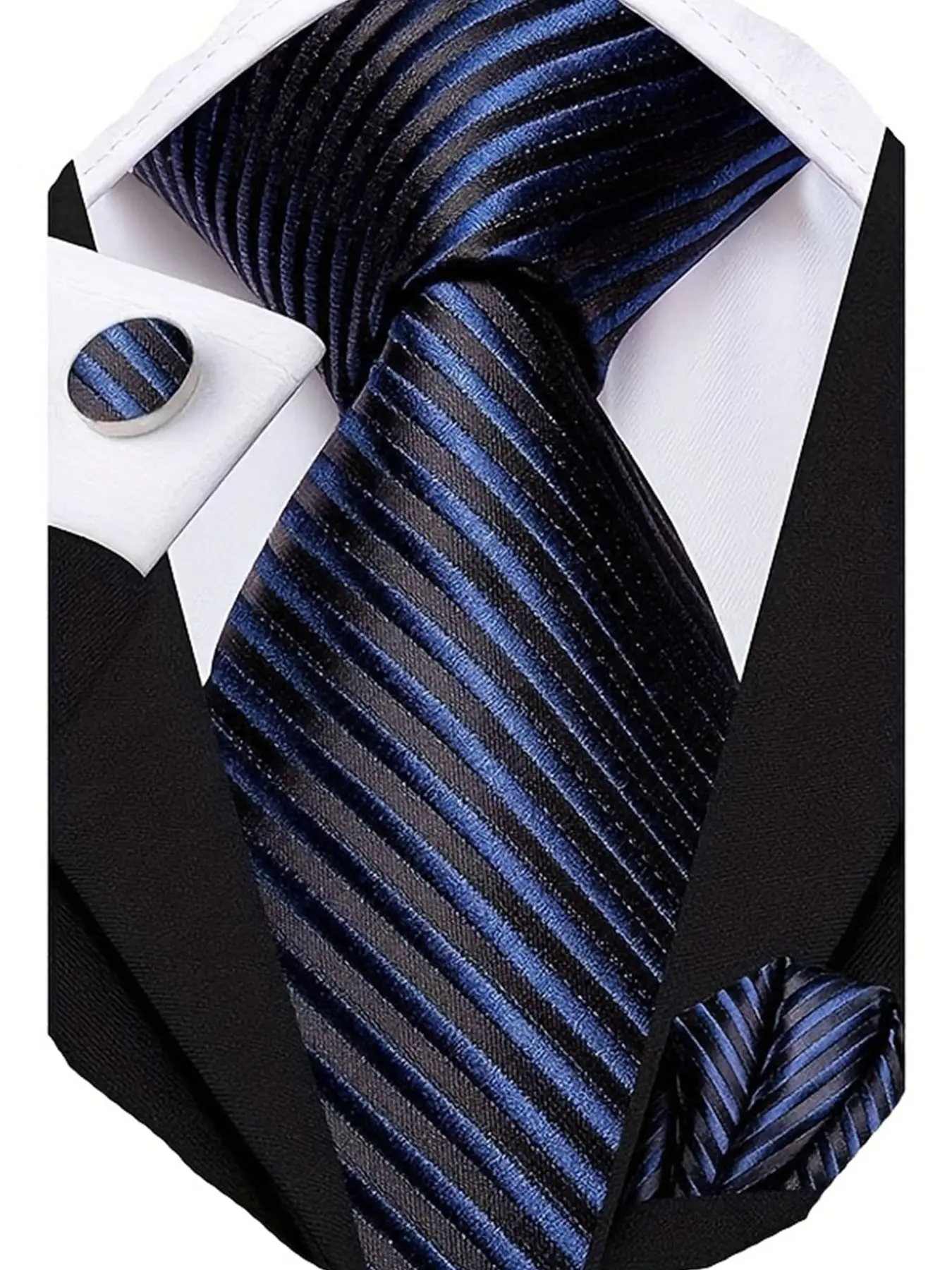 Men's Striped Tie Set with Lapel Pin, Pocket Square, and Buttonhole, Elegant Business Party Gift, All Seasons Wear
