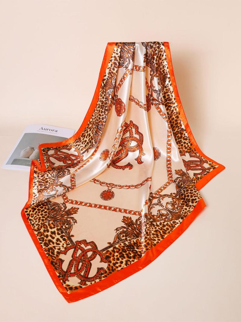 Women's Leopard Print Satin Scarf, Fashionable Soft Scarf for Daily Wear, Casual Versatile Scarf for Women & Girls