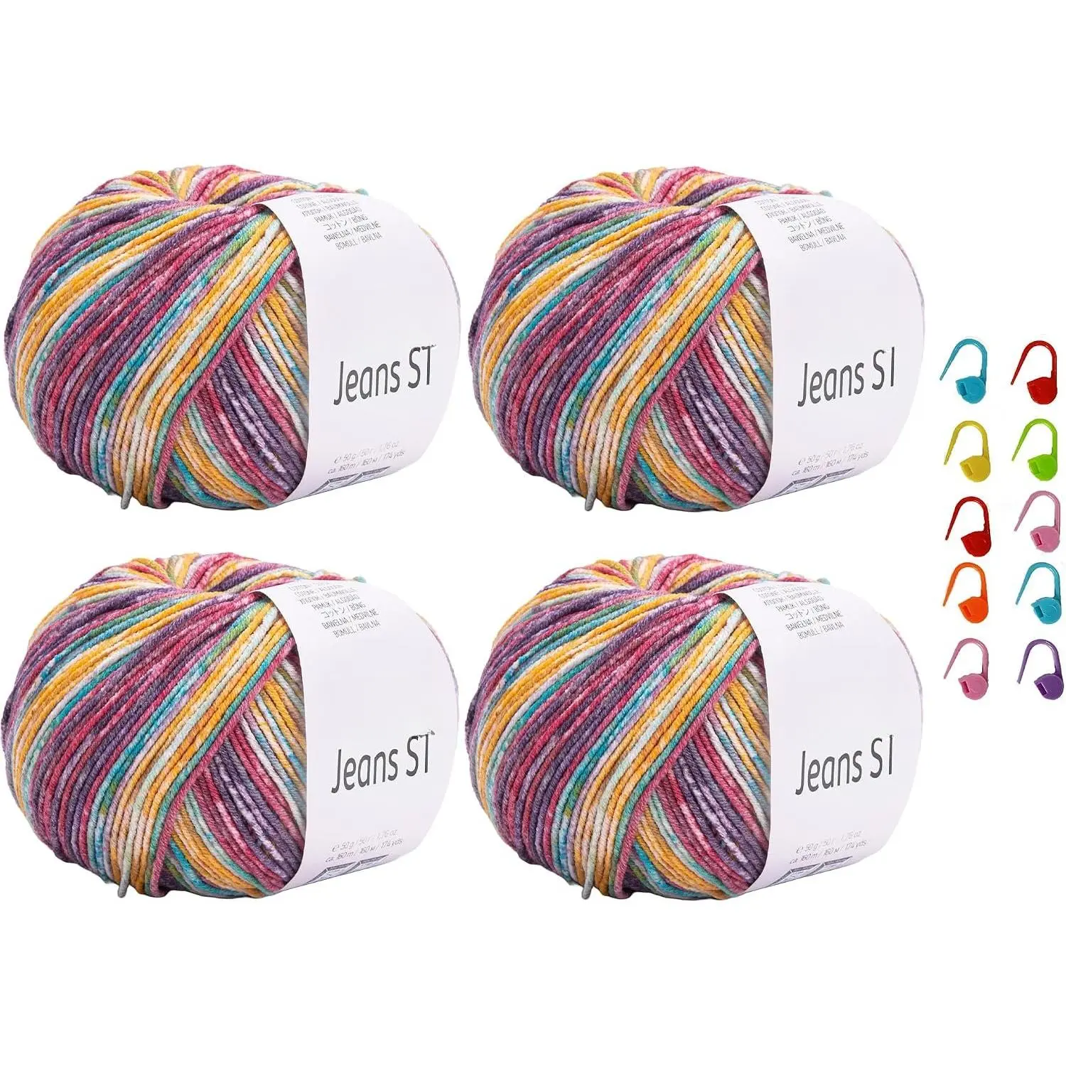 Variegated Multicolor  Blend Yarn Gradient Self Striping  Weight Yarn for Crochet & Amigurumi - 50g / 175yds - 55%  45% (Pre-Red & Yellow, 4 Balls)