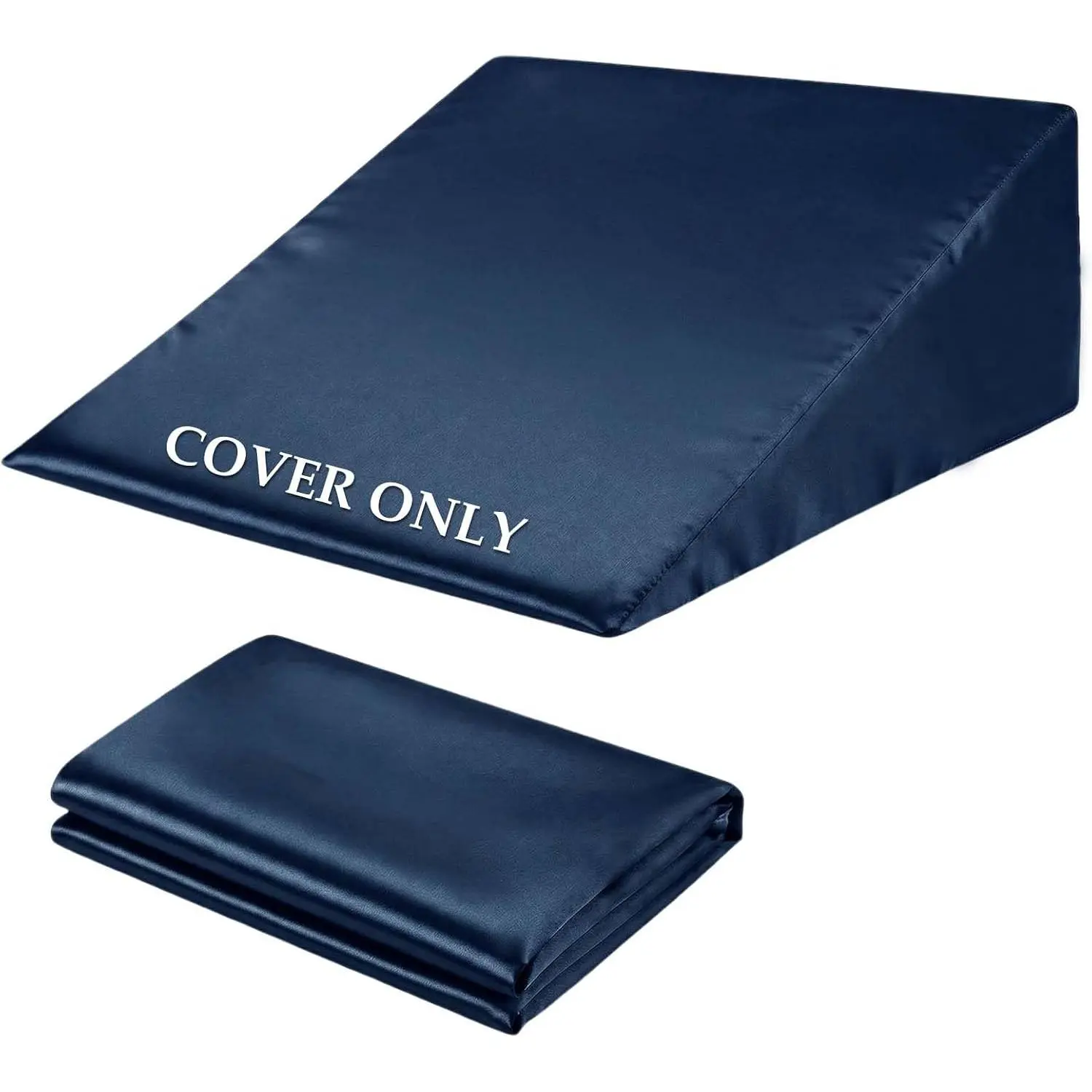 Satin Bed Wedge Pillow Cover, Navy Blue Silky & Smooth Wedge Pillowcase Protector 1 Pack 24"x24"x12", Soft & Breathable,Removable & Washable Pillow Case-Zipper Design