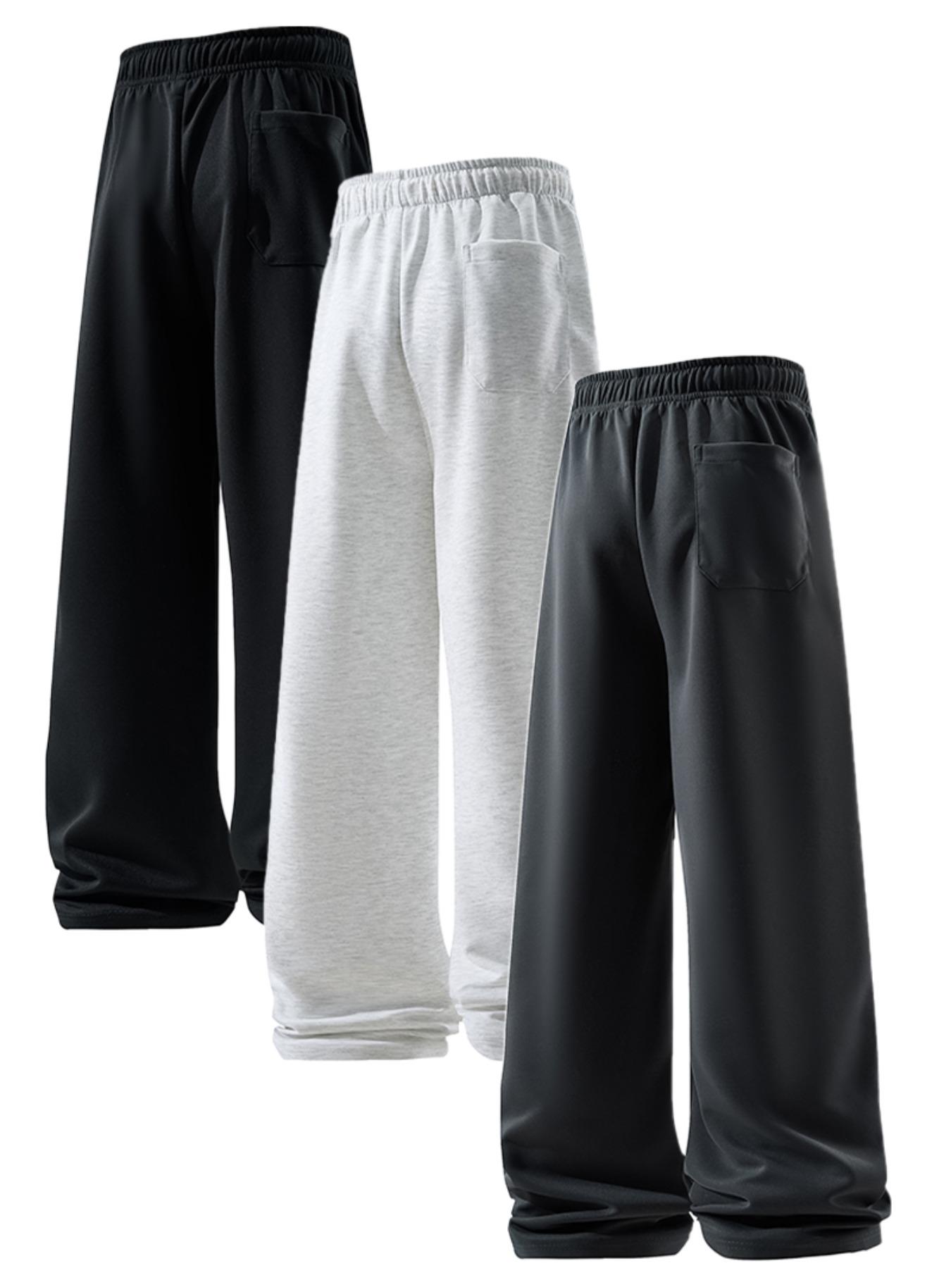 Men's Solid Plain Drawstring Waist Wide Leg Pants, Casual Comfy Breathable Pocket Trousers for Daily Wear, Men's Bottoms for All Seasons