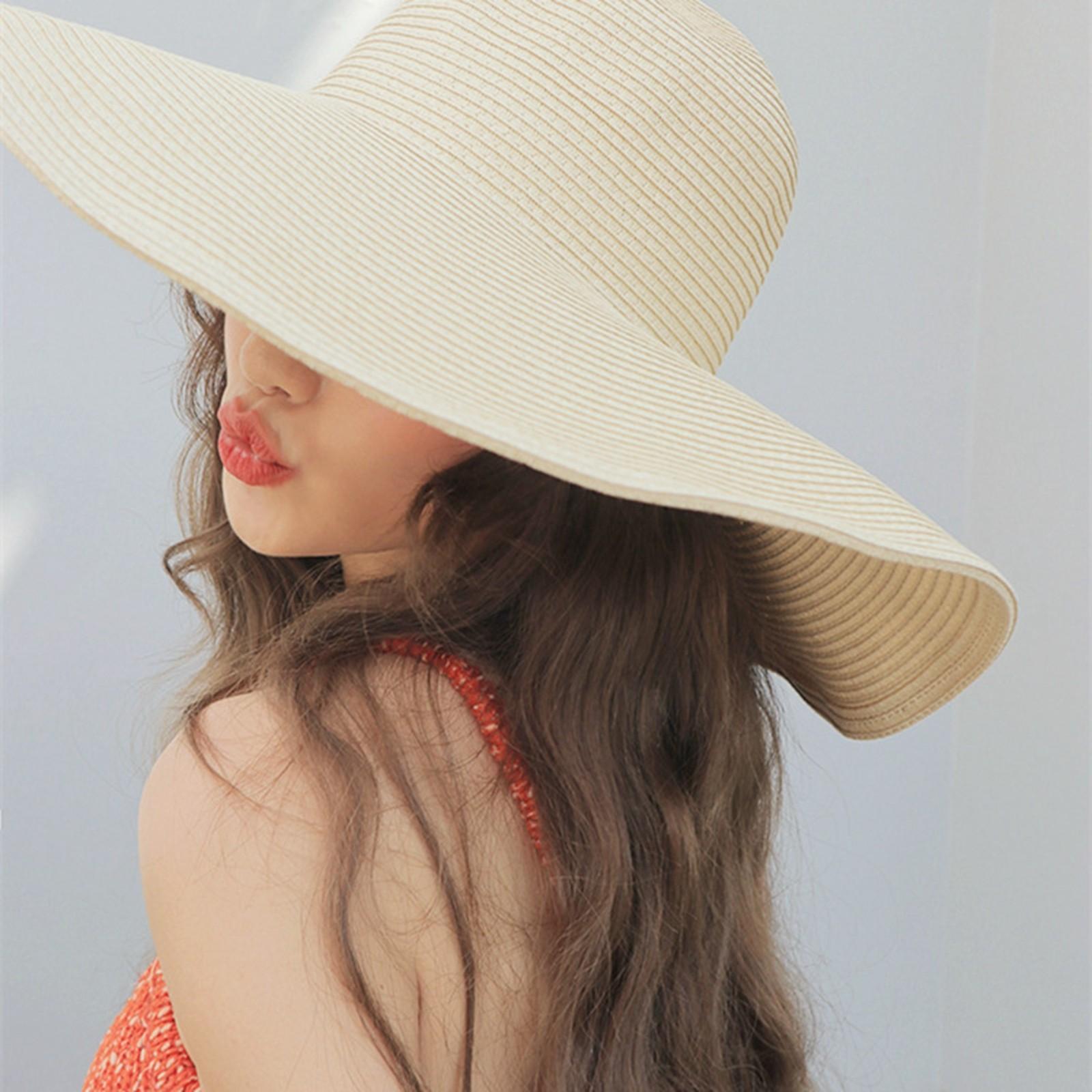 Women's Sun Visor Hat Wide Rimmed Summer Foldable Roll Up Beach Hat Solid Colour Casual Outdoor Sun Protection Large Hat