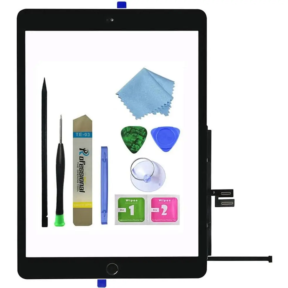 10.2 Inch Synthetic Full Assembly Screen Digitizer Glass for iPad 9 (2021 9th Generation, A2602-A2605) Tablet Repair Kit with Spare Button, Camera Bracket, Pre-Installed Adhesive, Protective Box