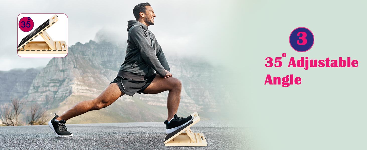 Slant Board for Calf Stretching, Adjustable Portable Wooden Incline Board for Calf Stretcher with Training Poster, 450 Lbs Weight Capacity Calf Stretch Wedge for Leg, Knees, Heel, Ankle & Stretching Calf Board