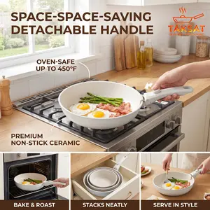 Kitchenware Non-Stick Pots and Pans Set, KitchenHacks, Pans & Woks, Cookware, Detachable Handle, Oven Safe, CookingEssentials, Non-Stick Kitchen Cookware Sets, Versatile cookware