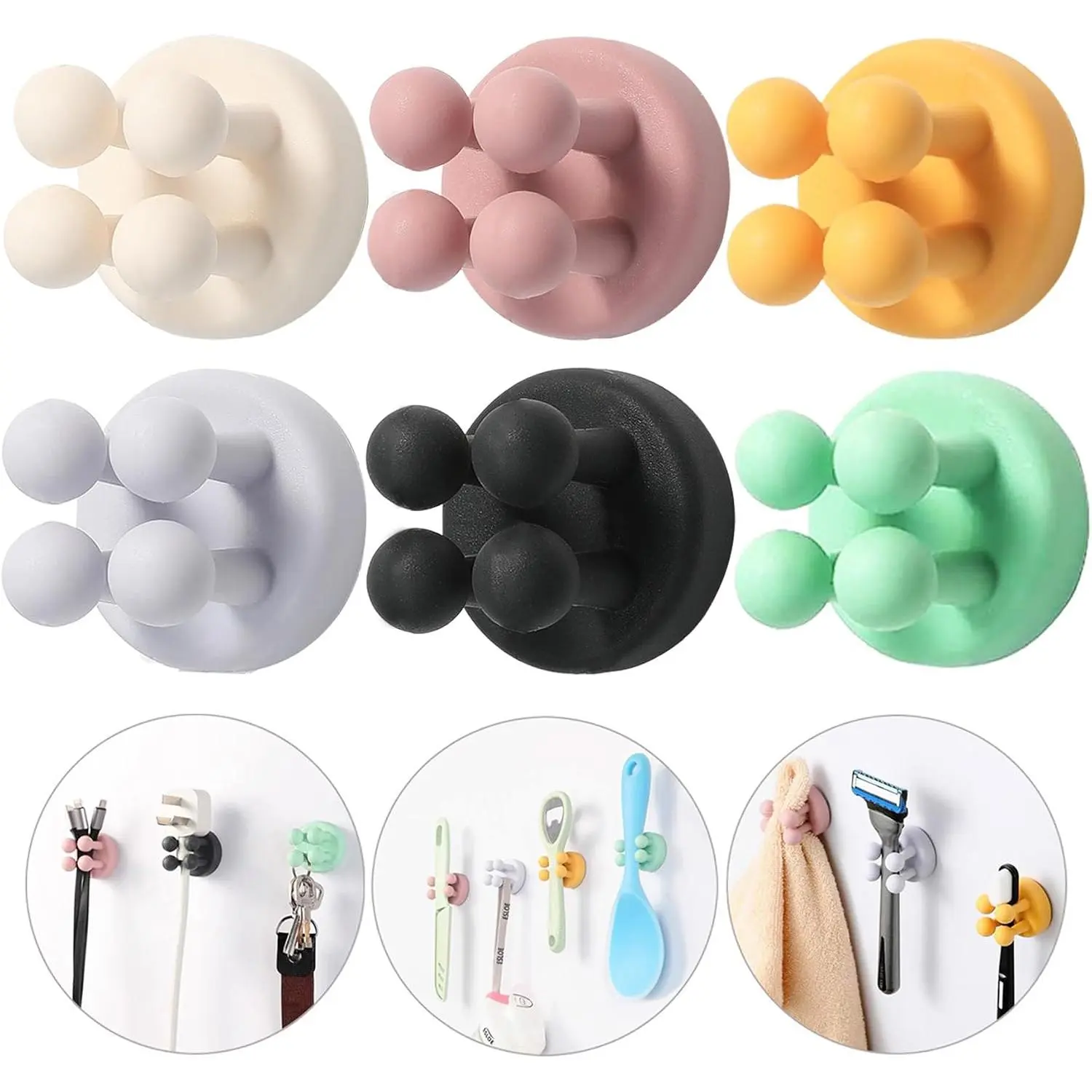 iBetterLife   Holders for Bathrooms - 6 count Razor Holder for Shower Wall Mounted Self Adhesive Multifunctional Cute Hook for    Brush for Kitchen Living Room Office