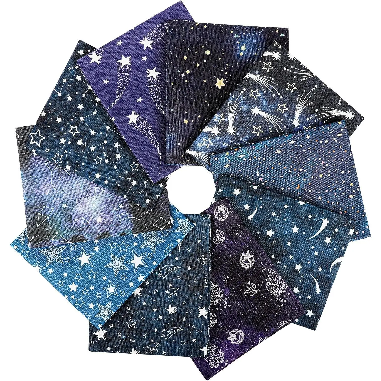 10pcs 100% Cotton Quilting Fabric Bundles - 25 Options, 18"x21" Fat Quarters, 5.2 oz Medium Weight Soft Cotton, Star Pattern Sky Theme for Quilting, Sewing Projects