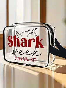 Transparent PVC Toiletry Bag Waterproof Makeup Organizer with Zipper, Shark Week Survival Kit Funny Period Care Gift for Her, Beach Vacation Swimming Gym Essentials, Unique Birthday Valentine's Day Present