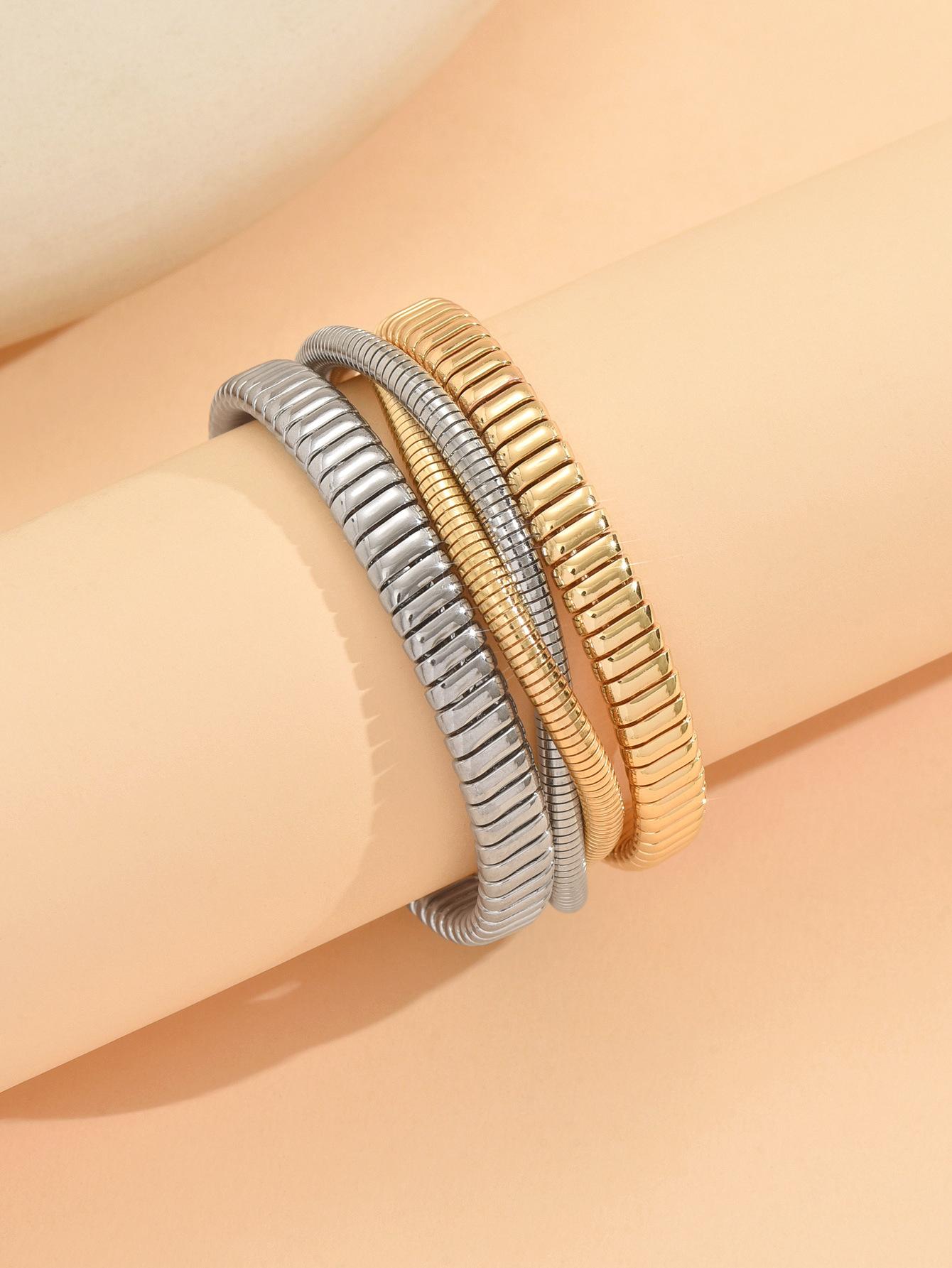 Simple punk spiral-shaped bracelet, multi-colored three-ring elastic ring with unique vertical stripes handchain