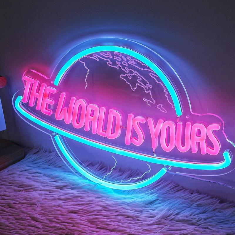 3D Neon Sign, USB Powered Neon Light, Neon Lamps, Creative World Is Yours Neon Sign, Wall Decor for Home Bedroom Living Room, Home Decor