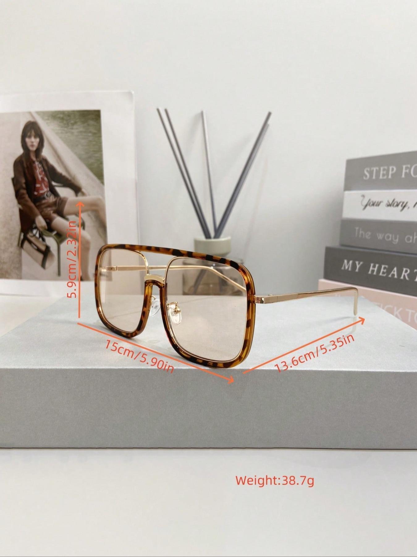 Unisex Street Style Tortoise Pattern Flat Top Frame Glasses, Trendy Casual Glasses for Everyday Use, Fashion Accessories for Outdoor Activities