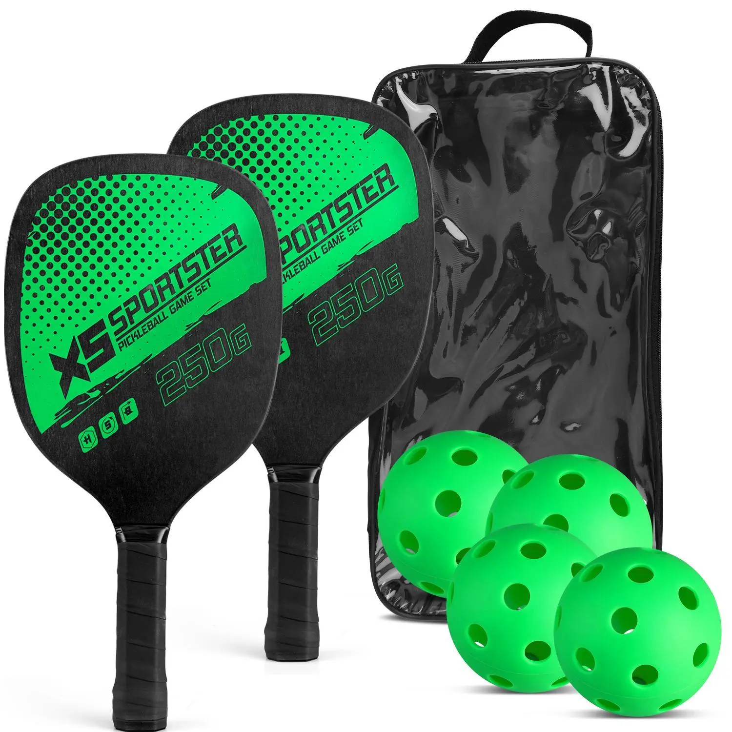 Unisex 2-Pack Pickleball Paddles - Lightweight Premium Solid Wood Racket with Anti-Slip Sweat-Wicking Grip, Includes 4 26-Hole Indoor/Outdoor Pickle Balls & Portable Transparent Storage Bag, Lightweight Frame, Includes Balls