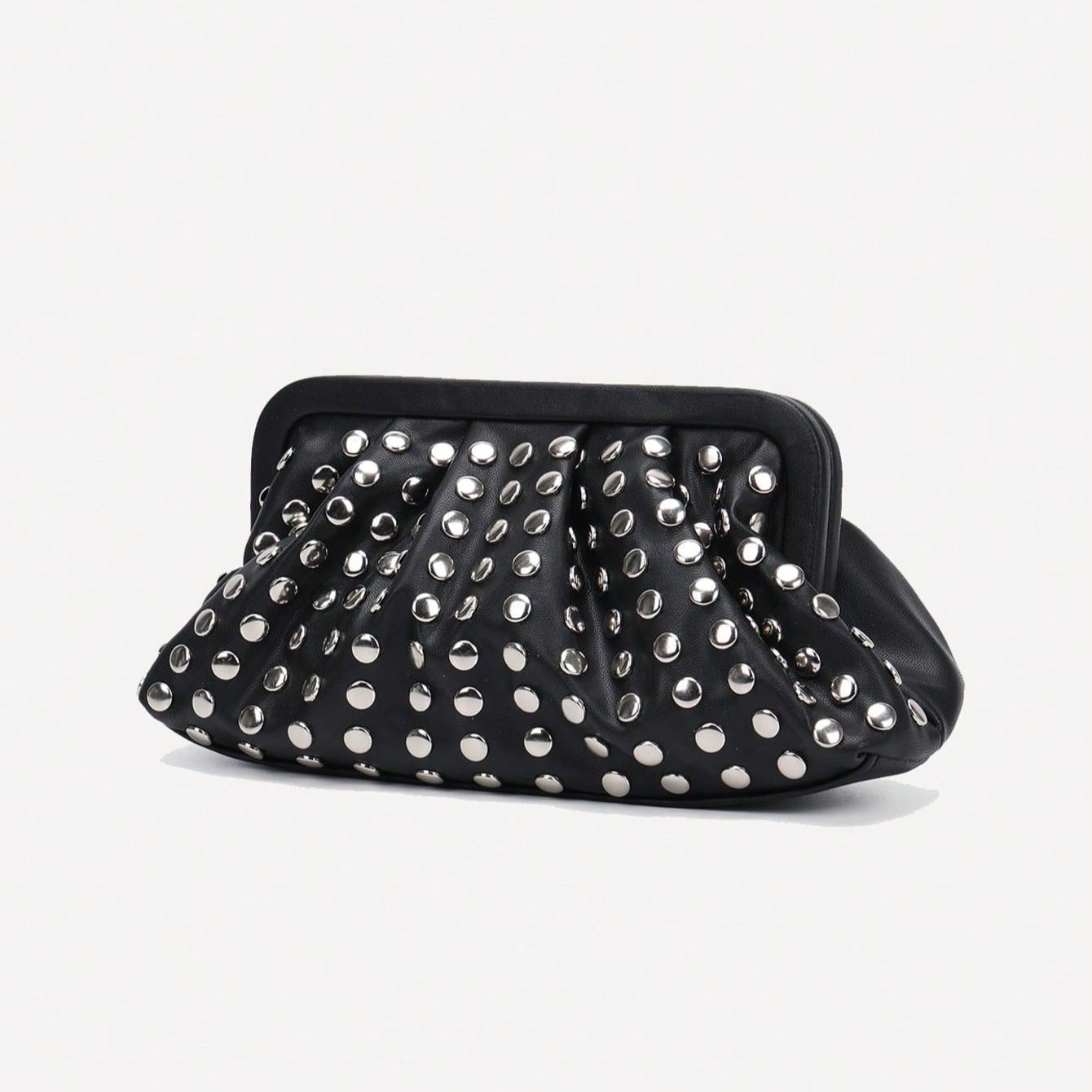 New Fashionable Versatile Simple Rivet Banquet Clutch Bag Niche Design High-End Retro Punk Style Popular Design Commuting Shopping Ladies Black, Halloween Purse Perfect Handbag For Fancy Party Halloween Fashion & Gothic Fashion