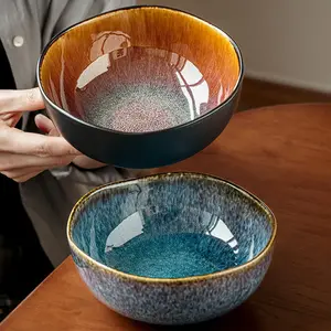 Creative Ceramic Bowls Set of 2, Vintage Luxury Fruit Bowl with Speckled Glaze, Ideal for Daily Use and Formal Occasions