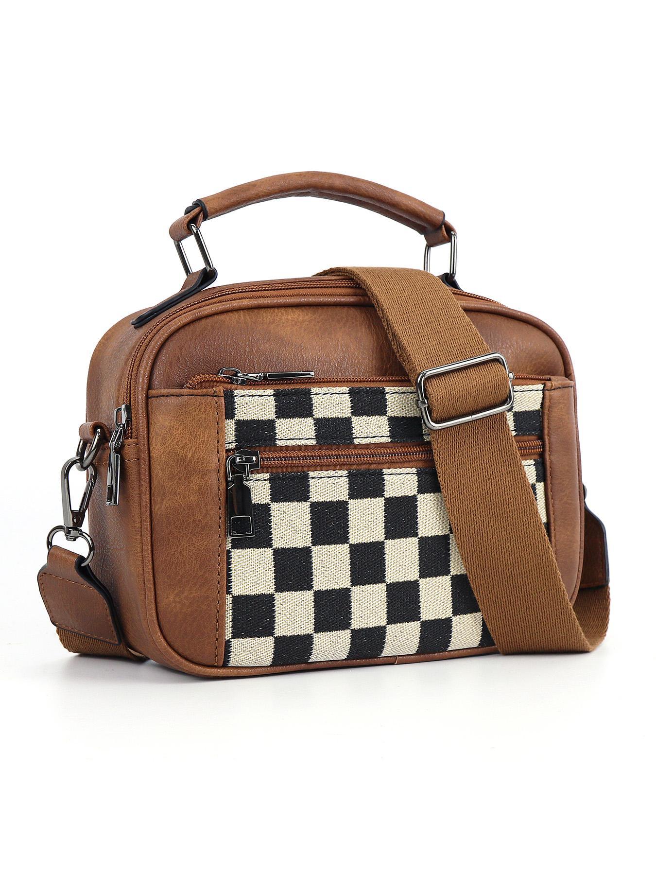 Checkerboard Pattern Colorblock Crossbody Bag, Fashionable Patterned Bag, Fashion PU Leather Waterproof Zipper Shoulder Bag for Women, Casual Trendy Versatile High-quality Daily Commuting Bag, Mothers Day Gift Ideas, Versatile Shoulder Bags
