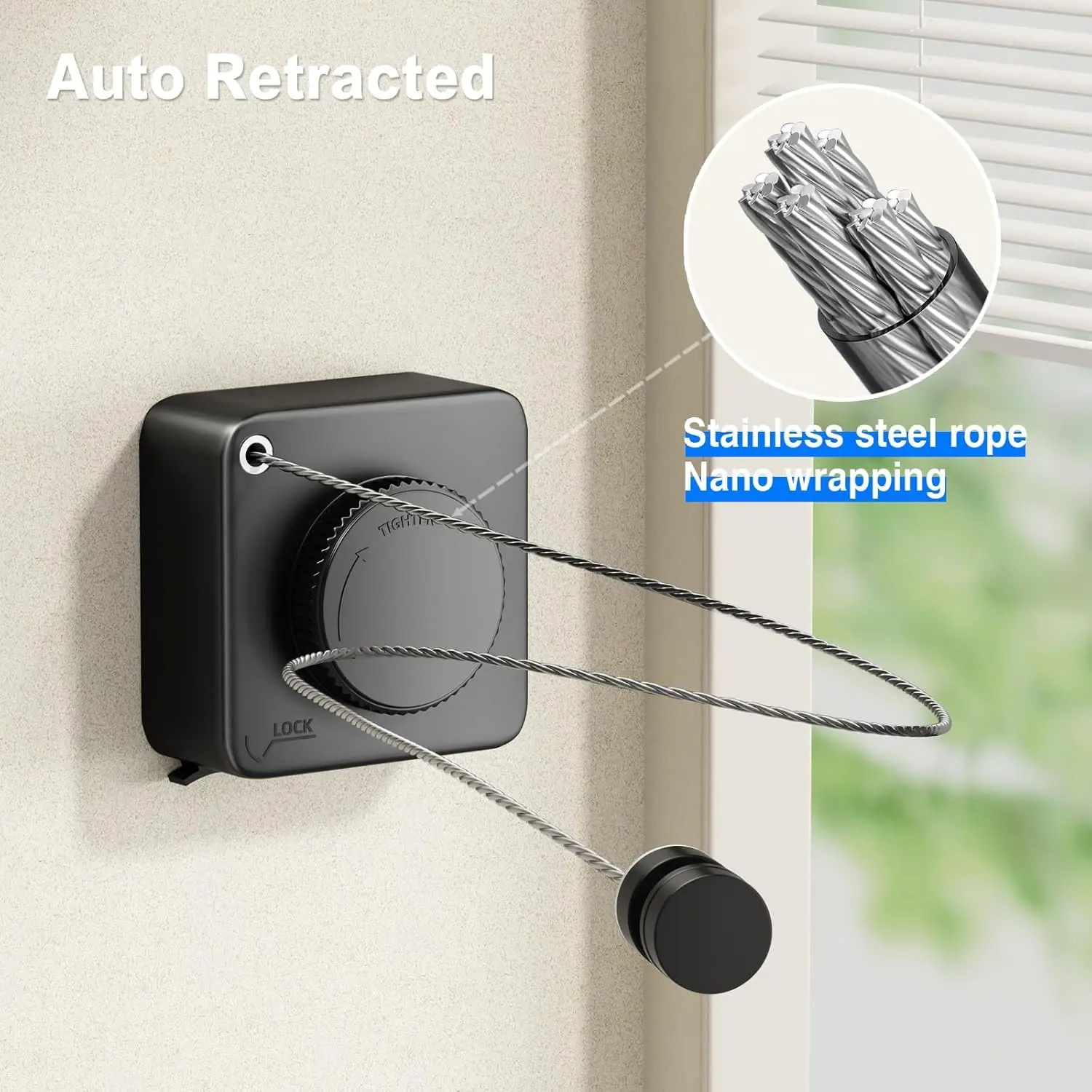 Adjustable Indoor Clothesline, Non-Sagging Outdoor Clothesline, Stainless Steel Wall-Mounted Line, Wall Mounted Clotheslines, 15.5 Feet