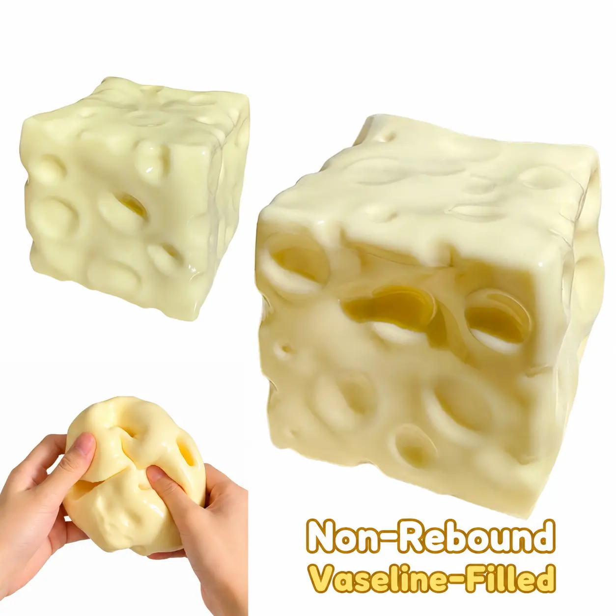 Cheese Squishy Cube Toy, Vaseline-Filled Moldable Non-Rebound Stress Relief Toy, Soft TPR Fidget Block for Squeezing, Sensory Play, ASMR Sensory Play favor party birthday