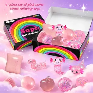 9-Piece Sensory Stress Relief Pink Set, Series Squishy Toys, Soft Texture, Slow Rebound, Perfect Party Gift, Unisex Design