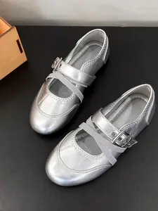 Classic Mary Jane Women's Ballet Flat Shoes, Soft PU Leather, Round Toe, Medium Width, All Seasons, Casual Fashion, Suitable for Various Occasions