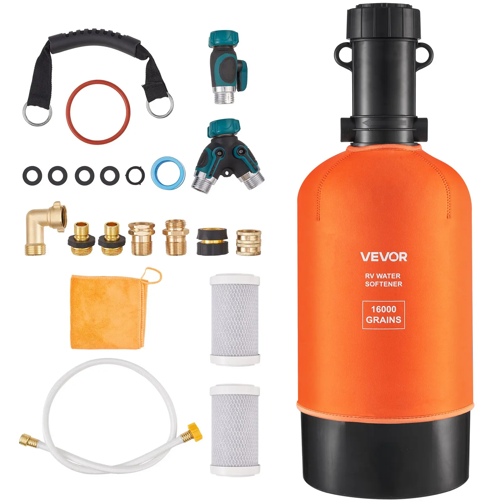 VEVOR RV Water Softener, 16, 000 Grain, Portable Water Softener with Filter System, NPT 3/4" Fittings, Food-Grade Resin, Quick Connect, for RVs, Trailers, Boats, Mobile Car Washing, Pressure Washing