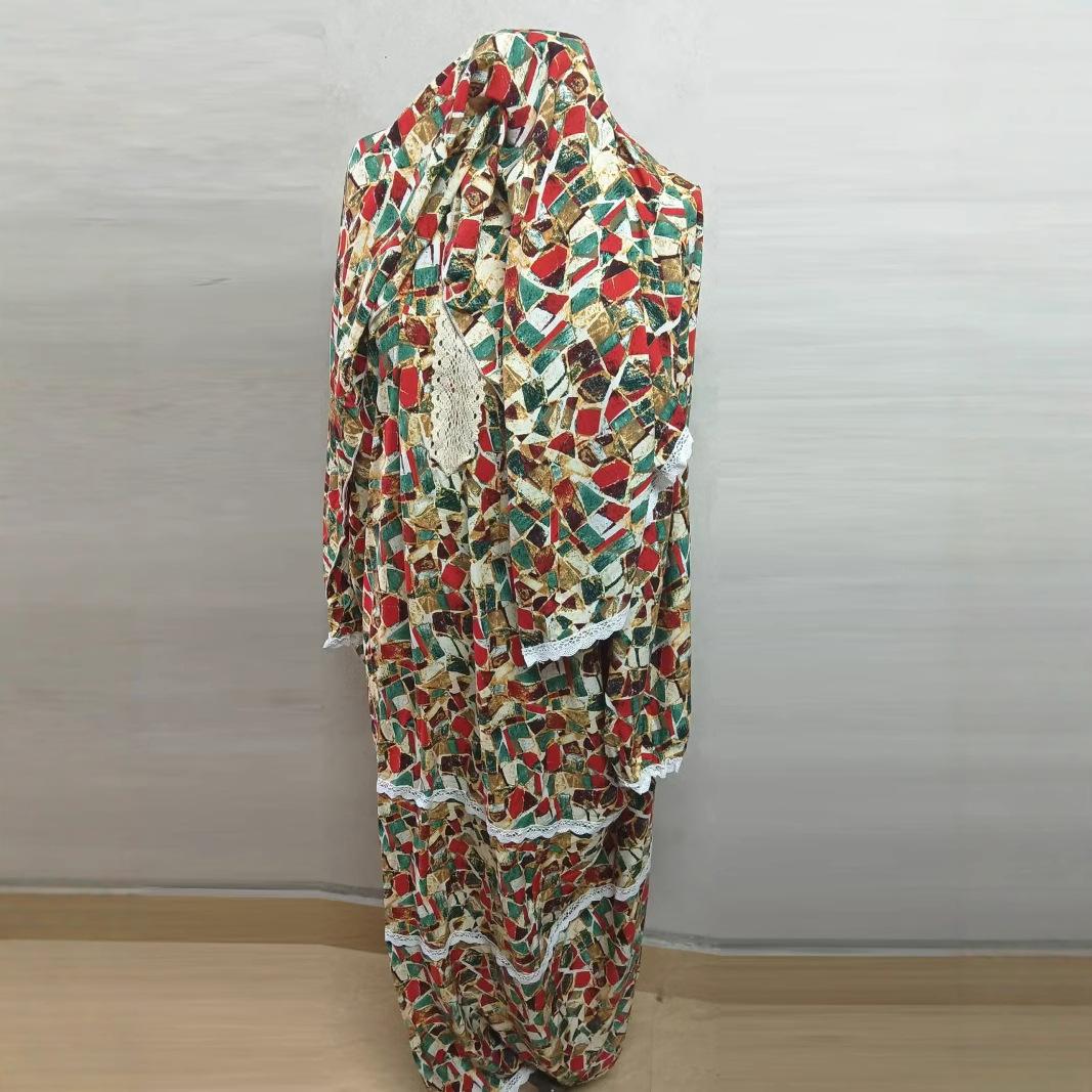New Women'S Dress, Middle Eastern Style Robe, Fashionable Printed Prayer Gown with Attached Scarf