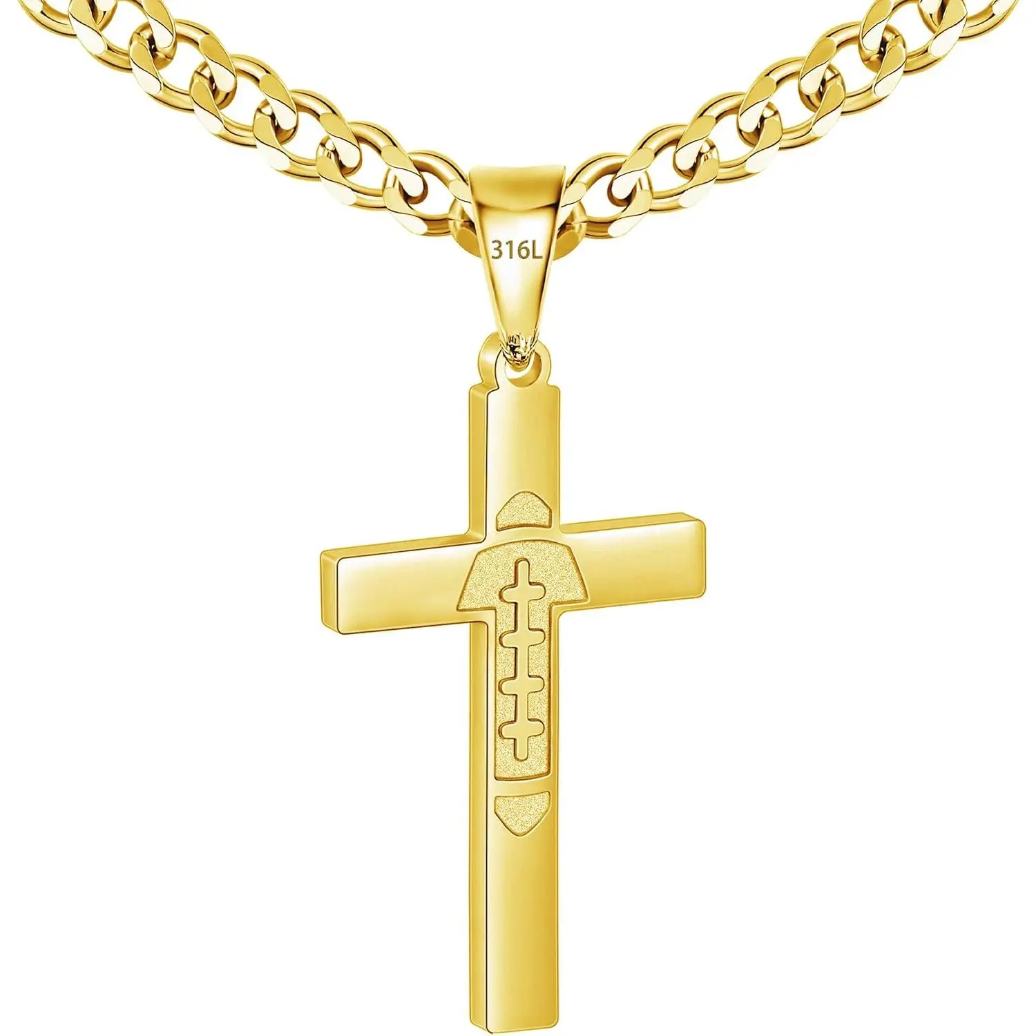 316L Stainless Steel Baseball/Football/Soccer  Chain Necklace for Men Boys,   Black Mens Boys Necklaces 5mm Non-Fading Sturdy Cuban Chain with  Pendant 18+2Inch/20+2Inch