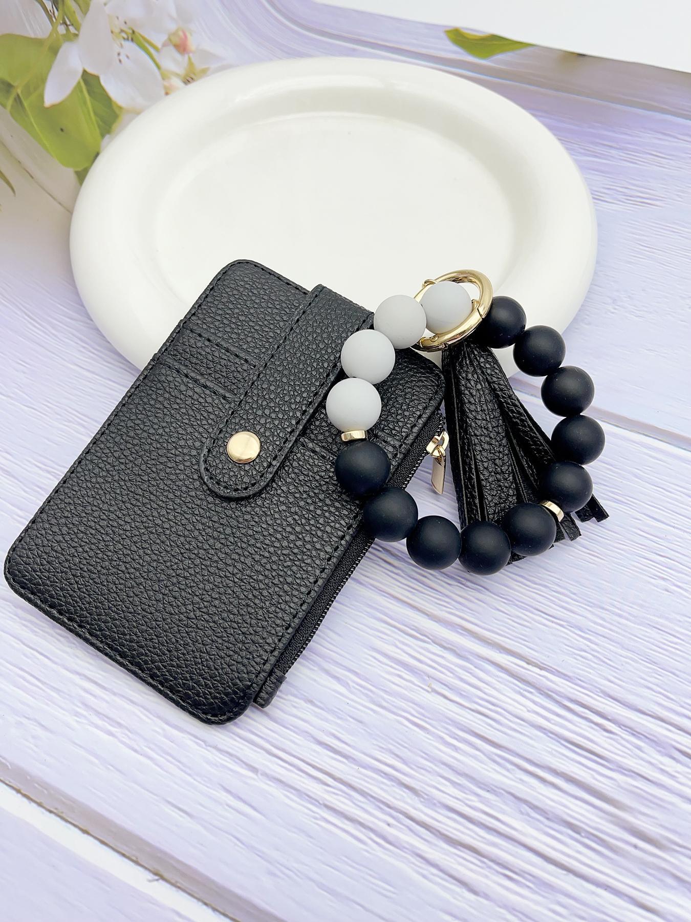 1pcs minimalist style, featuring marble-patterned silicone beads handcrafted into a western cowboy bag, wrist keychain, women's wallet card holder, bracelet key ring, Keychain Wristlet, perfect gift for friends or mothers