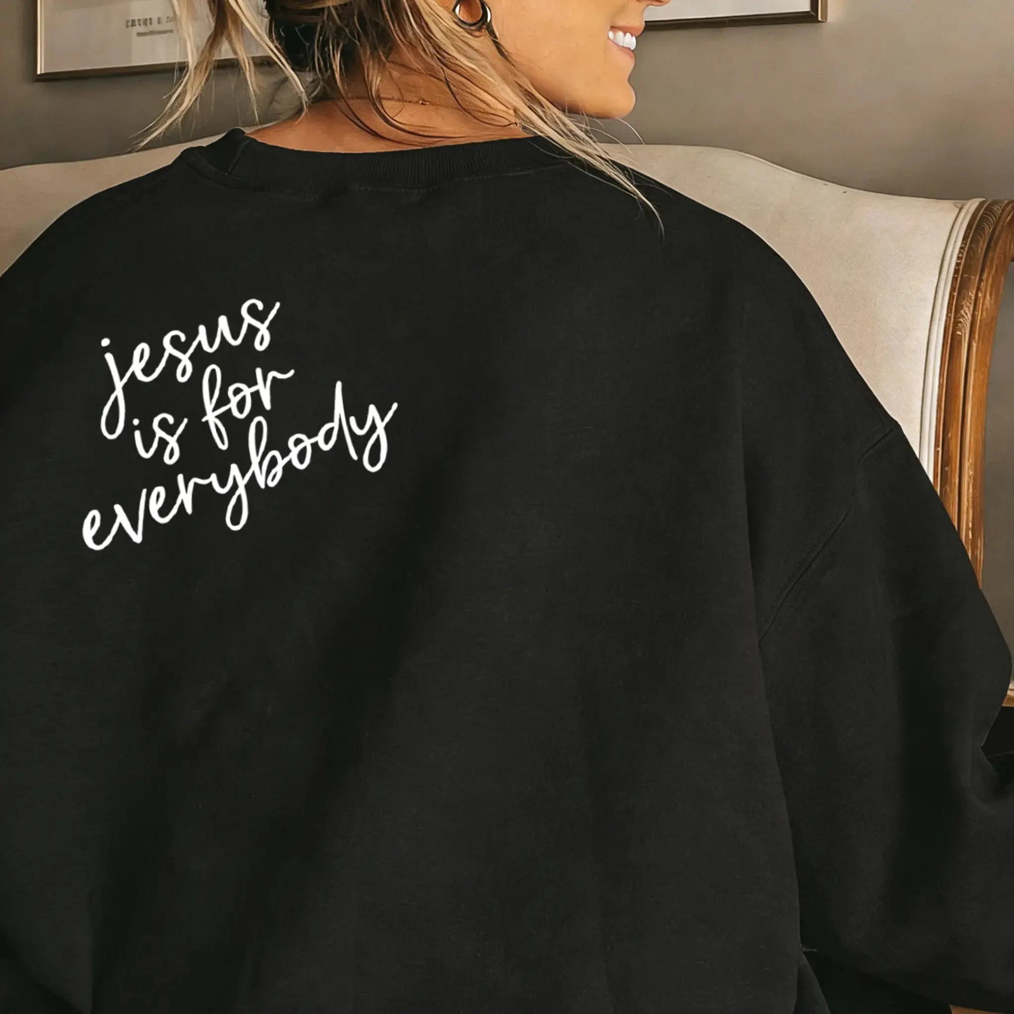 Jesus Is For Everybody Graphic Oversized Crewneck Sweatshirt and Sweatshirt- Christian Faith Casual Pullover for Women Hoodie Printed