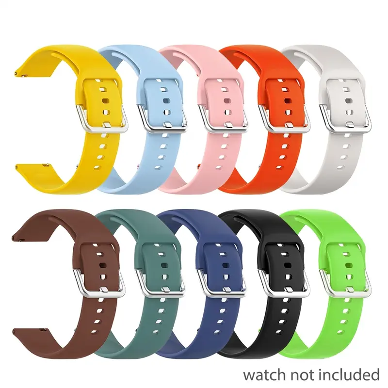 (10-Pack) 20mm Silicone Sport Band for Samsung Galaxy Watch 7/6/5/4/3 - 40/43/44/45/47mm/Active 2, Amazfit GTS/GTR/Bip, Huawei/Xiaomi/Garmin, Smartwatch Accessories, Adjustable Wristband, Smartwatch Straps (Band Only)