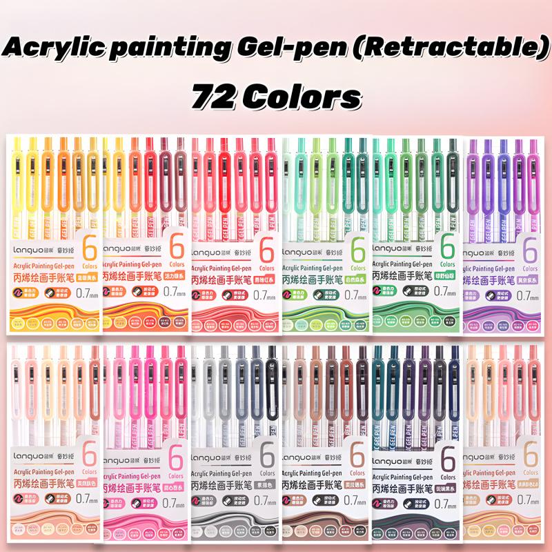 Acrylic Painting Gel Pen,Retractable 0.7mm Tip,Rich Color Large Capacity Ink Pens,Art Supplies For Diary,Card,DIY,Coloring, Doodling, Stackable colors, Clip Acrylic Gel Pen, Acrylic Paint Markers
