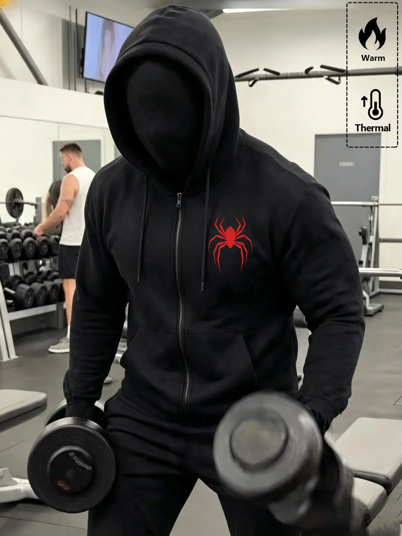 Men's Zip-Up Hooded Sweatshirt, Spider Print Fleece Jacket, Casual Long Sleeve Sportswear, Ideal for Fitness and Daily Wear