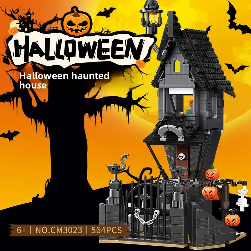 564PCS Halloween Haunted House Building Block Set, Spooky Castle with Pumpkins, Ghosts, Bats & Lantern, Compatible with LEGO, Educational Construction Toy for Kids Ages 6+, Halloween Gift