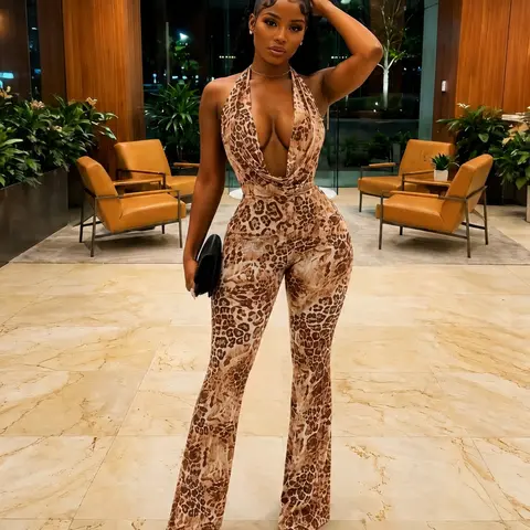 Leopard Print Crop Top & Pants Set, Two Pieces Outfits, Suits, Party, Sexy Slim Fit, Animal Pattern, Short Sleeve, All Seasons, Women's Fashion