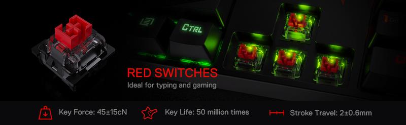 Redragon K582 SURARA RGB LED Backlit Mechanical Gaming Keyboard with 104 Keys-Linear and Quiet-Red Switches