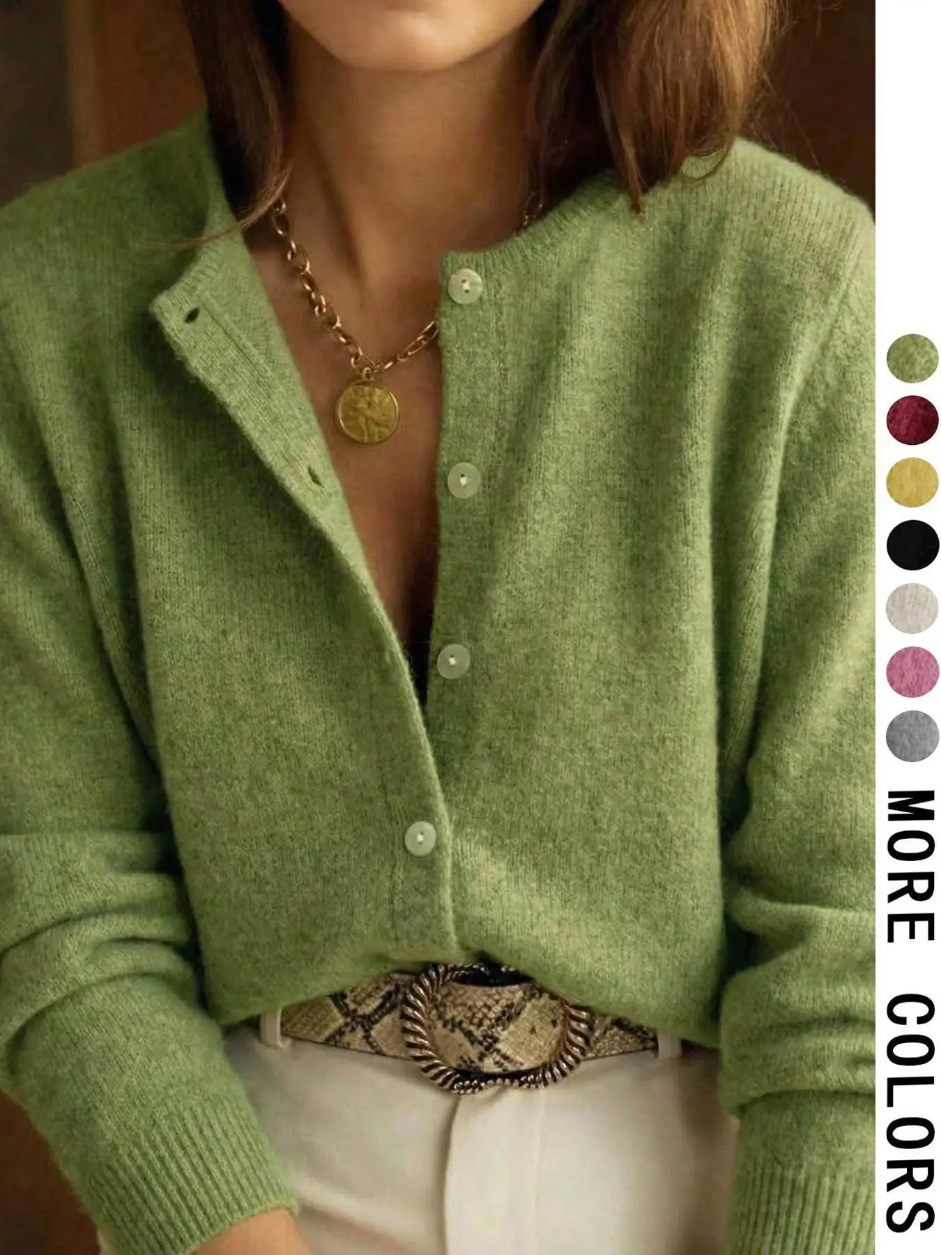 Women's V Neck Button Knit Cardigan, Loose Long Sleeve Soft Texture Knitwear Sweater Coat, Casual Fall & Winter Daily Commute Wear Everyday Tops