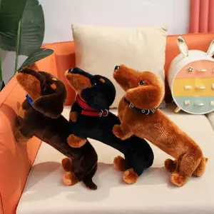 Simulation Dachshund Animal Doll Stuffed Standing Dog Puppy Plush Toy Brown Black Plushie Men Birthday Gift