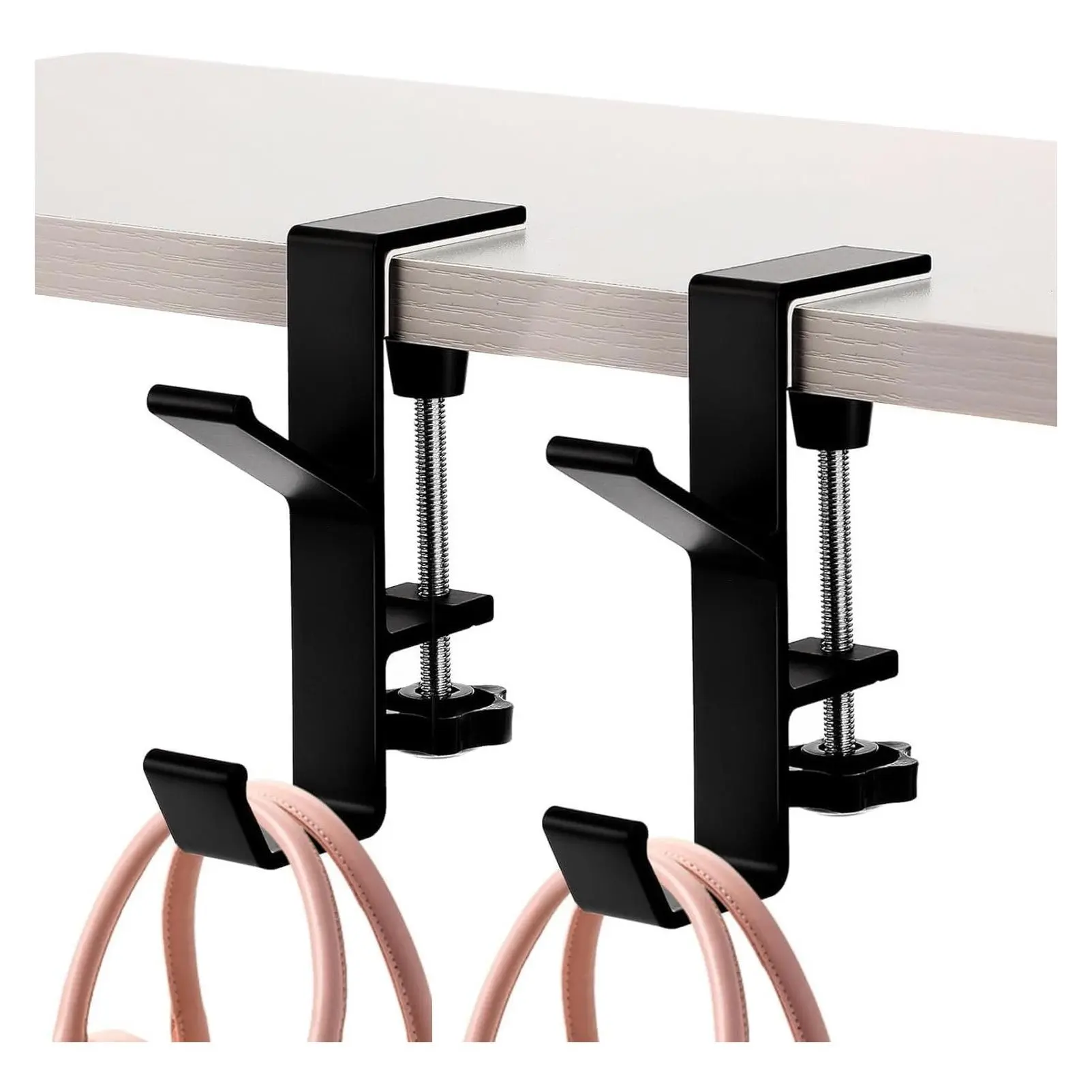 2Pcs Clamp-On Under Desk Headphone Holder & Backpack Hook with Adjustable Arm Clamp for Women's Bags, Handbags, Purses - Fits Plate 1-5cm (0.4-1.96") - BlackGift