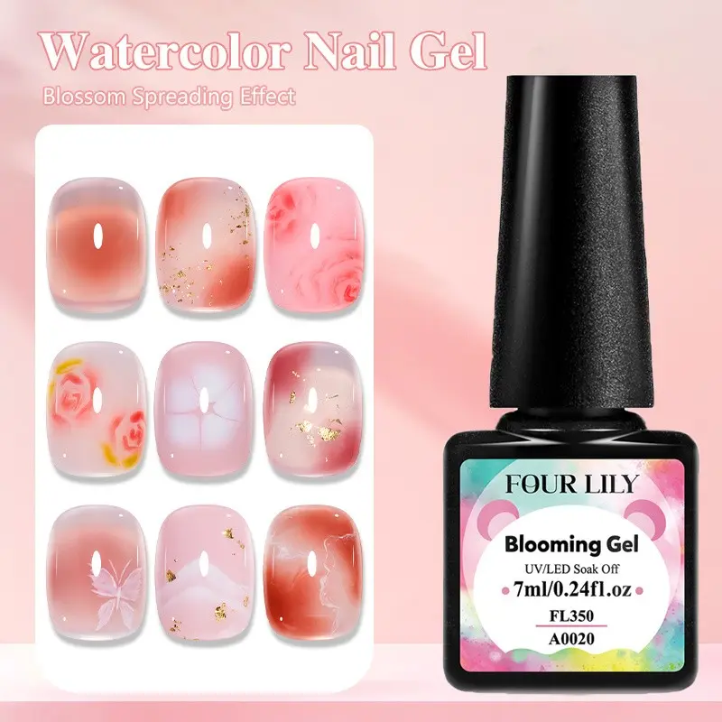 FOUR LILY 1pc Blooming Gel Nail Polish, Clear Blooming Gel Polish UV LED Soak Off Nail Art Polish Blossom Gel for Spreading Effect Graffiti Marble Flower Watercolor Magical Manicure Design Gel For Nails