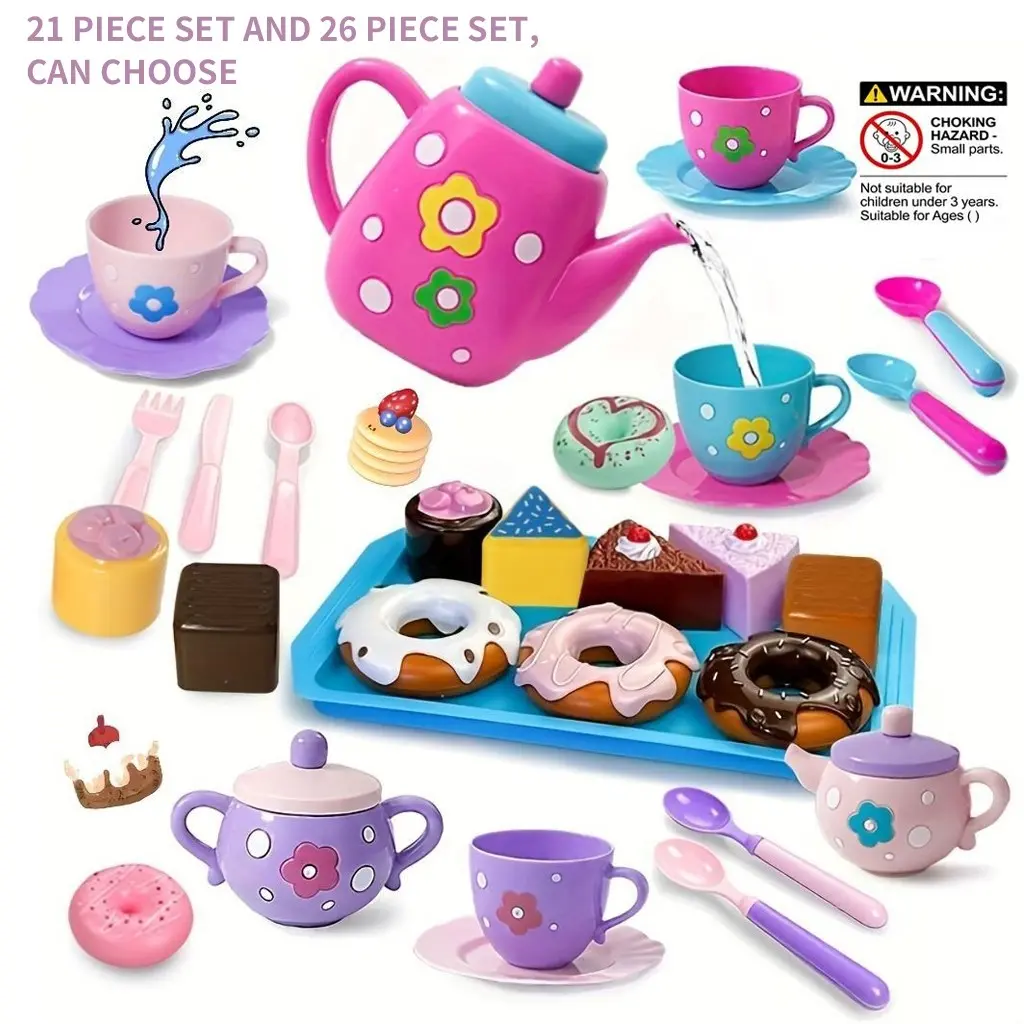 Tea Party Set for Little Girls, Pretend Teapot Set, Princess Tea Time Play Kitchen Toy with Teapot, Cup for Birthday Easter Gift Kids Toddler Indoor Playset