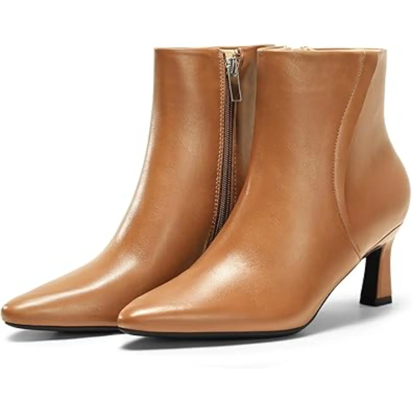 Coutgo Women's Chic Kitten Heel Ankle Boots - Pointed Toe Dress Shoes with Side Zipper, Rubber Sole for All Seasons