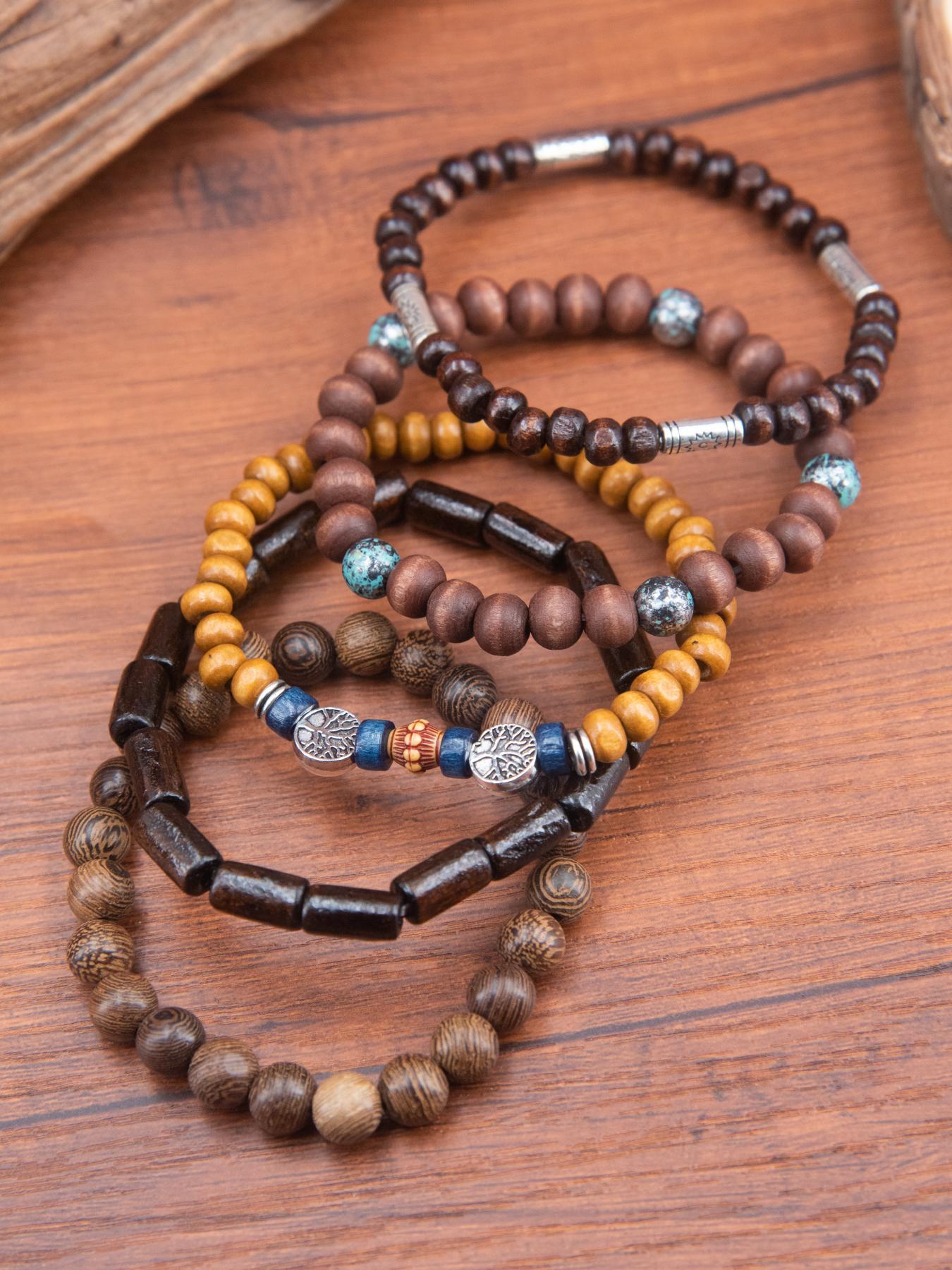 Boho Style Wooden Beaded Bracelet, Vintage Trendy Bracelet, Fashionable Jewelry for Women & Girls for Daily Decoration, Beaded Bracelet Set