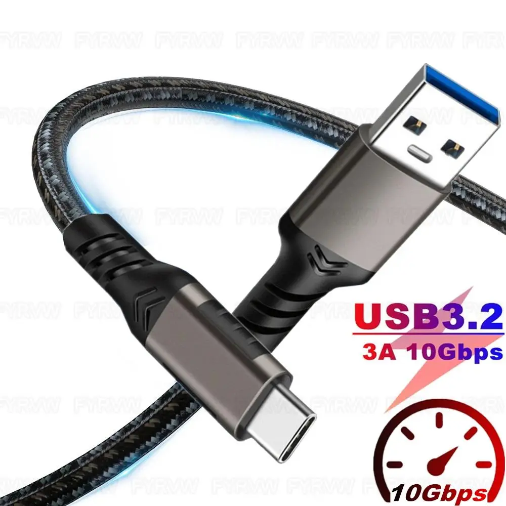 USB3.2 10Gbps Braided Cable USB A USB3.2 Gen2Data SSD Hard Disk Cable 60W QC 3.0 Fast Charging For Galaxy Google Android Carplay