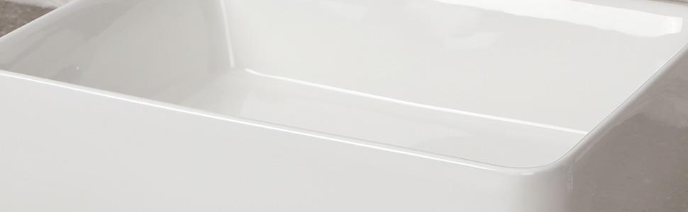 19 Inch Rectangle Sink with Faucet Hole 19"x15" White Countertop Sink Above Counter Porcelain Lavatory Sink